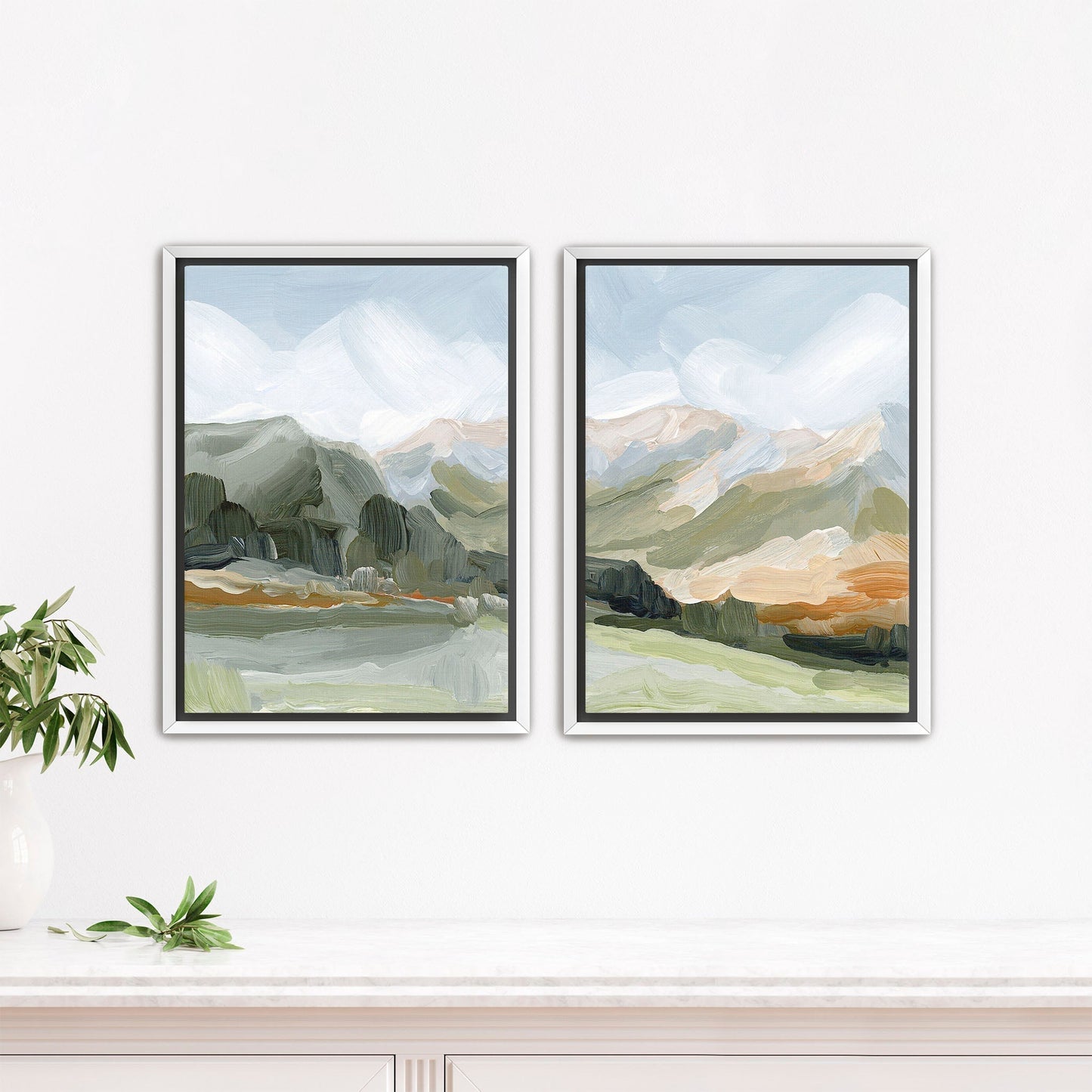 ’Autumn Dance’ Diptych Art Print || Set of 2 - Stretched Canvas / 8x10 in / White Frame - abstract - Artwork - Autumn
