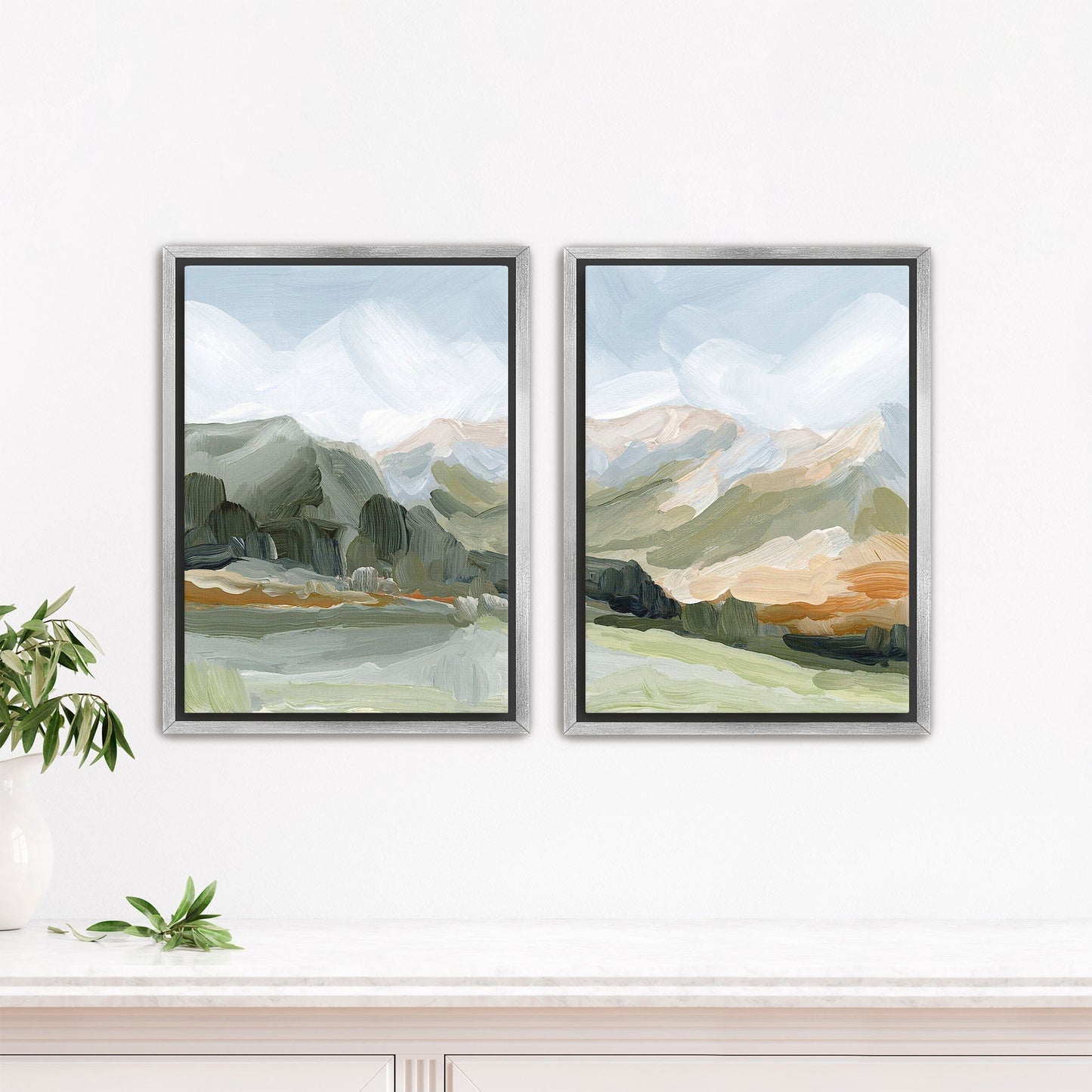 ’Autumn Dance’ Diptych Art Print || Set of 2 - Stretched Canvas / 8x10 in / Silver Frame - abstract - Artwork - Autumn