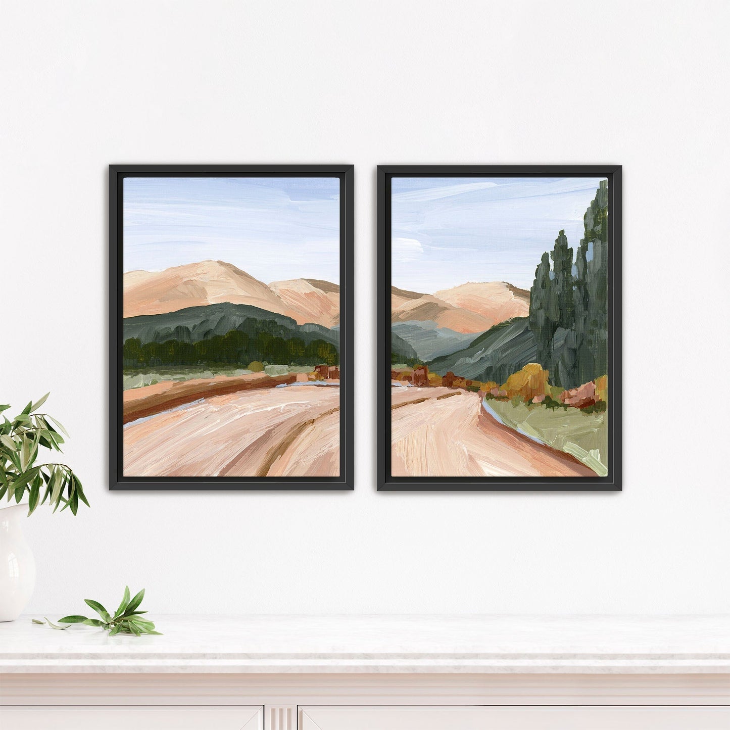 ’Autumn in the Rockies’ Diptych Art Print || Set of 2 - Stretched Canvas / 8x10 / Black Frame - abstract - Artwork