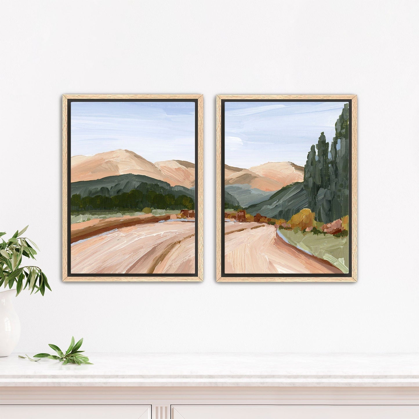 ’Autumn in the Rockies’ Diptych Art Print || Set of 2 - Stretched Canvas / 8x10 / Oak Frame - abstract - Artwork