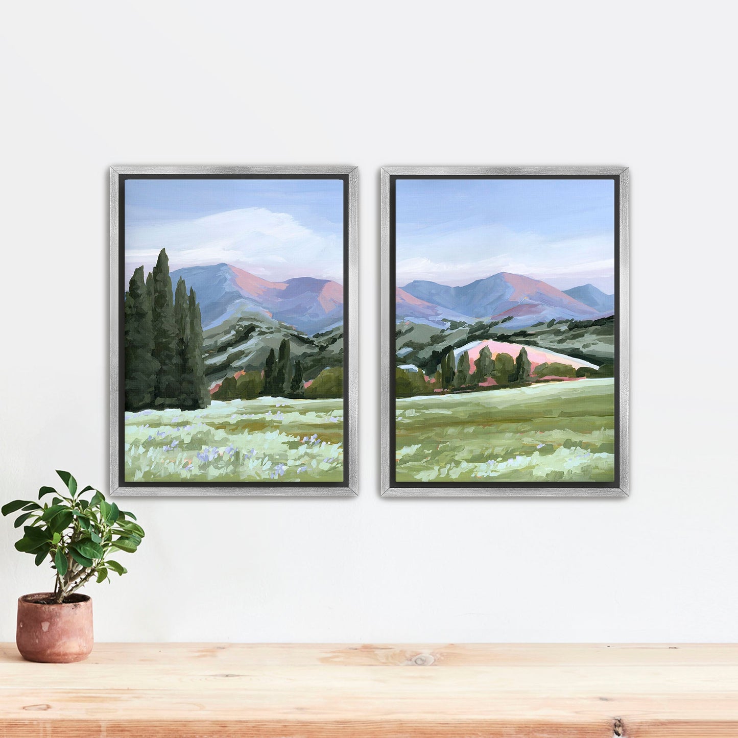 ’Basin Glow’ Diptych Art Print || Set of 2 - Stretched Canvas / 8x10 in / Silver Frame - ’sun valley’ - abstract