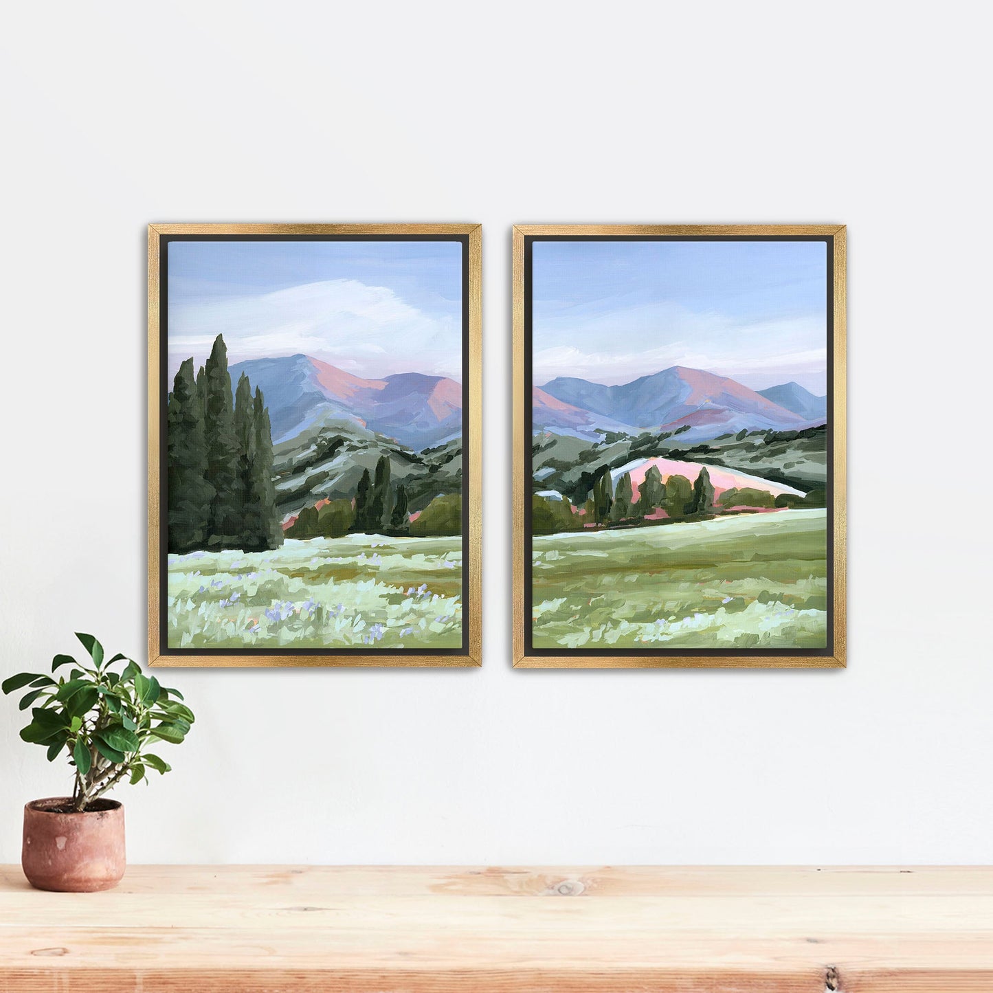 ’Basin Glow’ Diptych Art Print || Set of 2 - Stretched Canvas / 8x10 in / Gold Frame - ’sun valley’ - abstract - Artwork