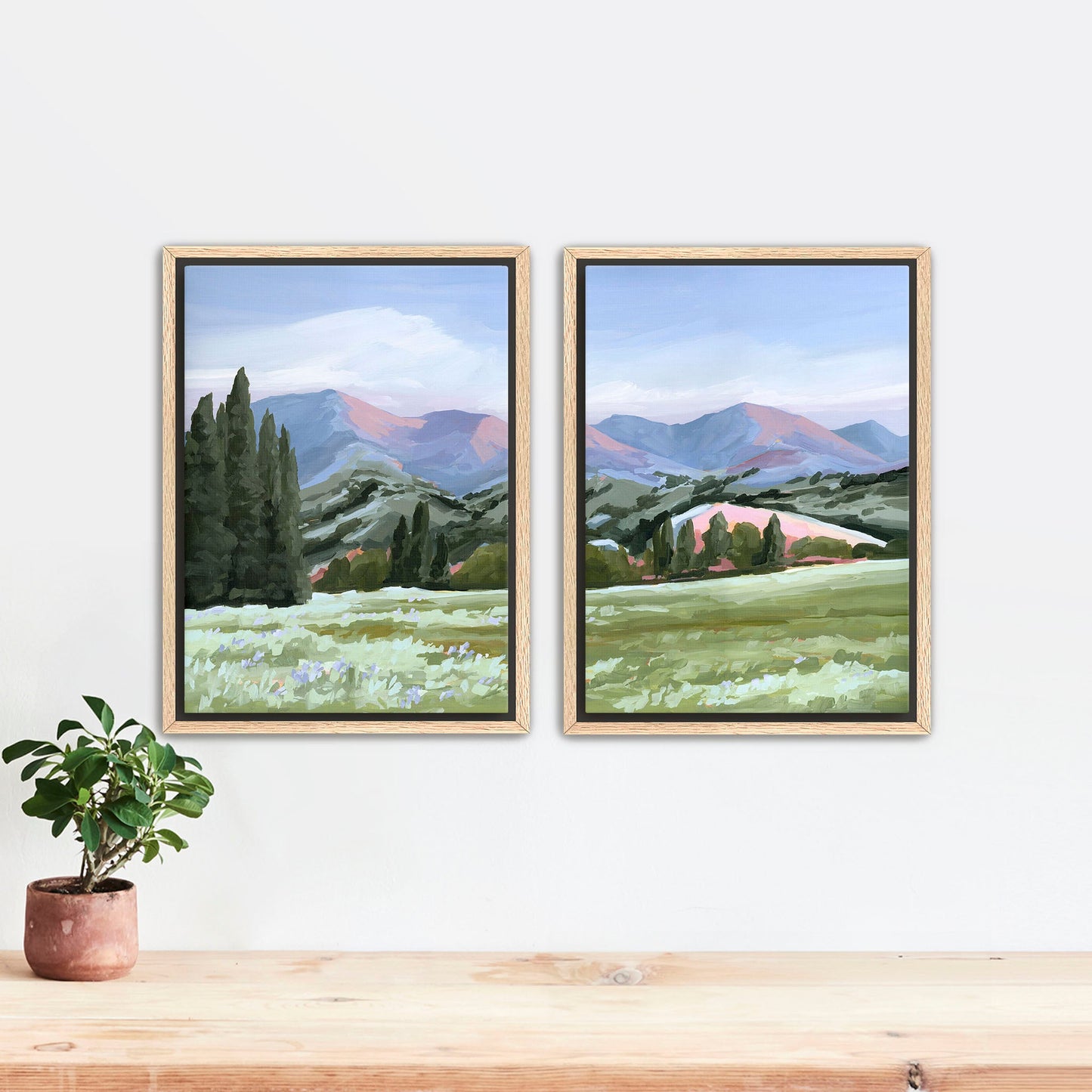 ’Basin Glow’ Diptych Art Print || Set of 2 - Stretched Canvas / 8x10 in / Oak Frame - ’sun valley’ - abstract - Artwork