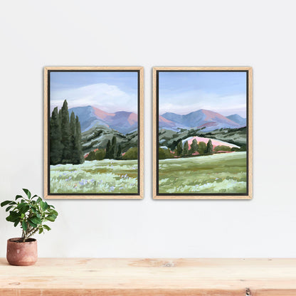 ’Basin Glow’ Diptych Art Print || Set of 2 - Stretched Canvas / 8x10 in / Oak Frame - ’sun valley’ - abstract - Artwork
