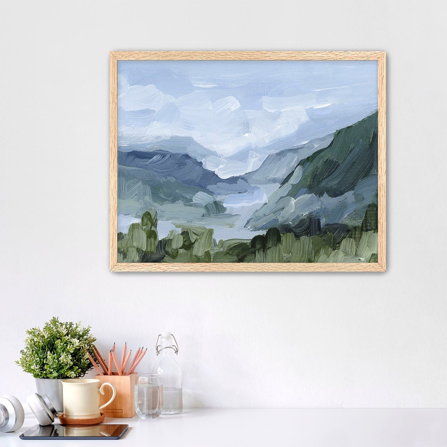 ’Blue Juneau’ Art Print - Paper / 5x7 in / Oak Frame - Alaska Mountain Landscape - coast - Coastal - coastline