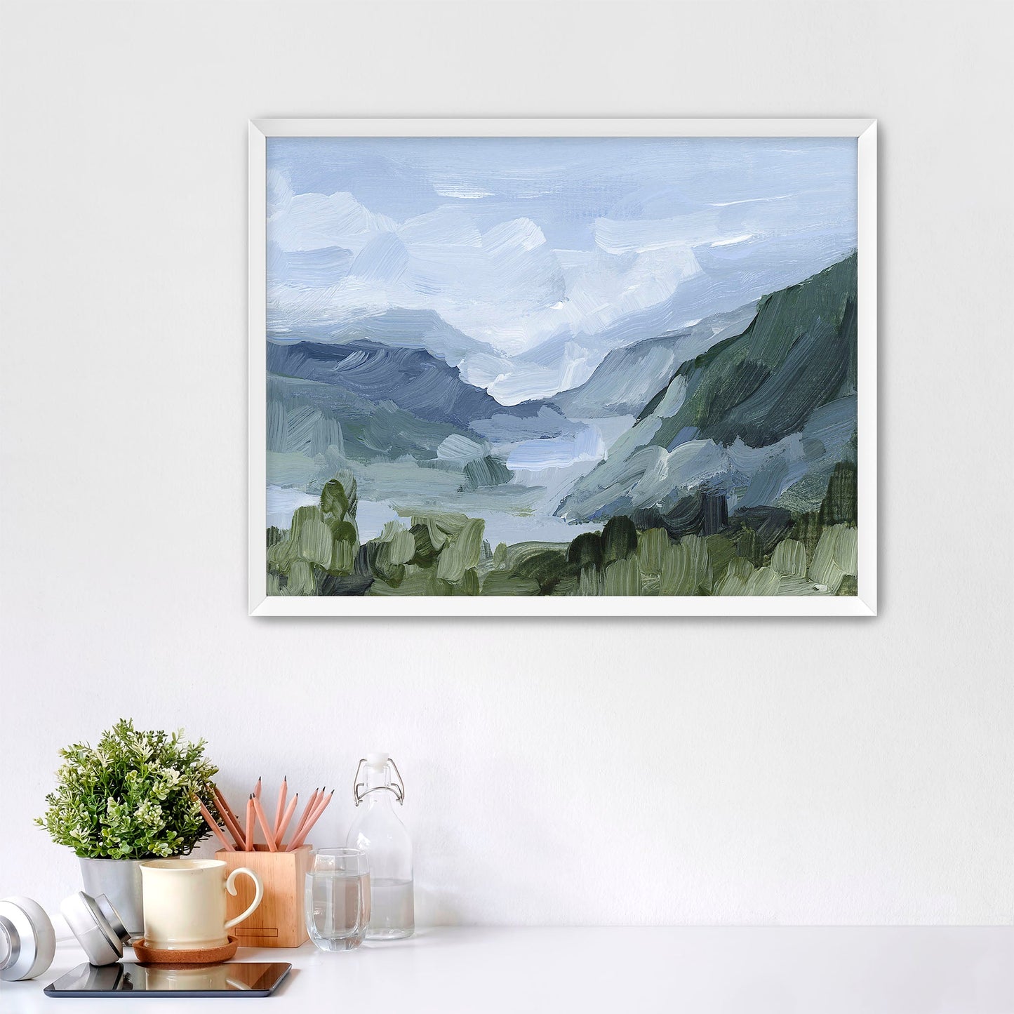 ’Blue Juneau’ Art Print - Paper / 5x7 in / White Frame - Alaska Mountain Landscape - coast - Coastal - coastline