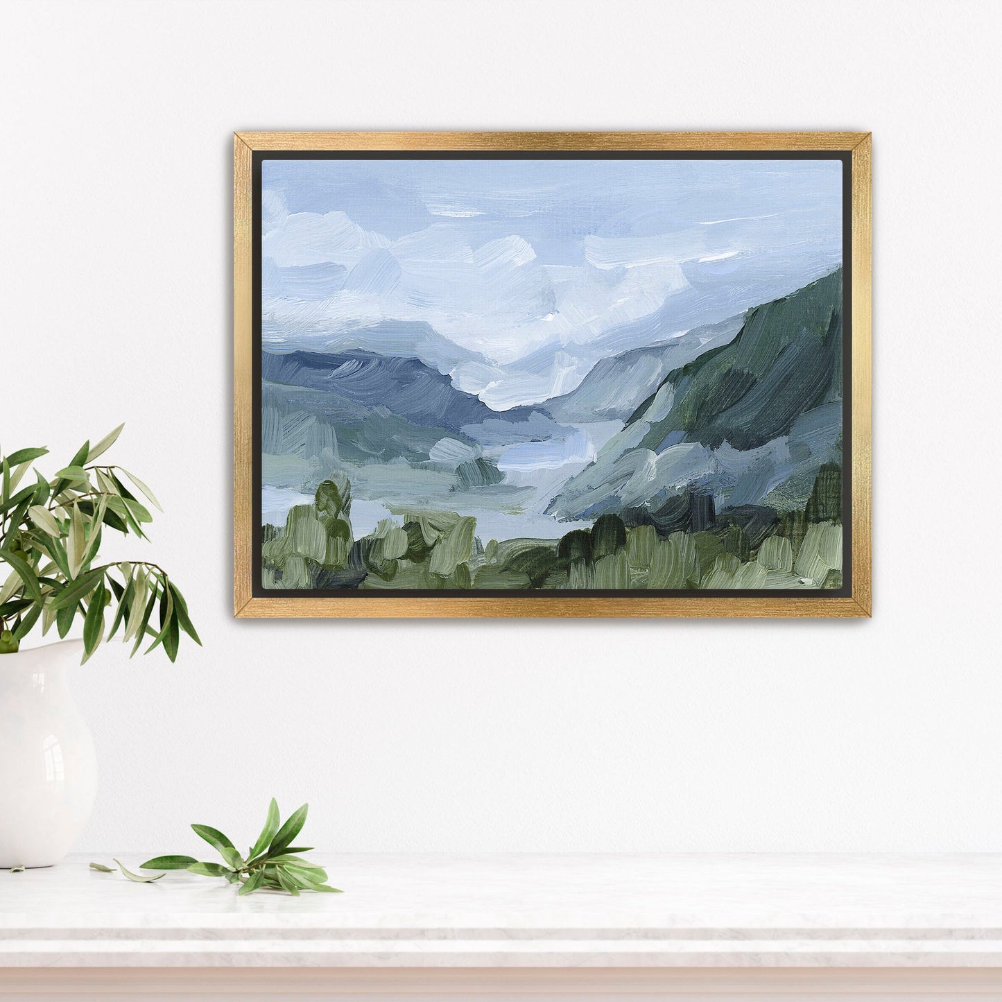 ’Blue Juneau’ Art Print - Stretched Canvas / 8x10 in / Gold Frame - Alaska Mountain Landscape - coast - Coastal