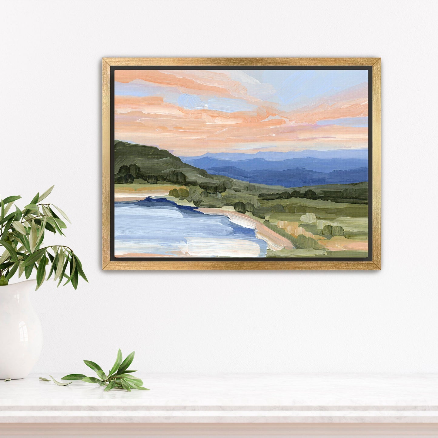 ’Blue Lake’ Art Print - Stretched Canvas / 8x10 in / Gold Frame - Blue Ridge Mountains - appalachian trail