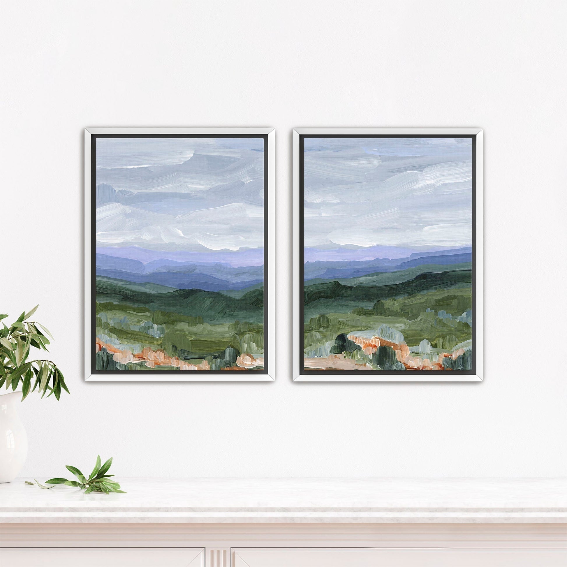 ’Blue Ridge’ 30x40 Diptych Set of 2 Stretched Canvas Art Prints with White Frame || Final Sale - abstract - Appalachian