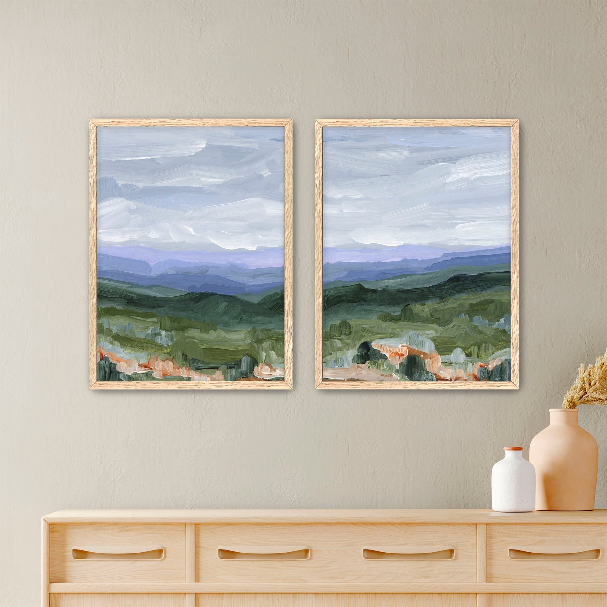 ’Blue Ridge’ Diptych Art Print || Set of 2 Paper / 5x7 in / Oak Frame abstract Appalachian appalachian trail Artwork