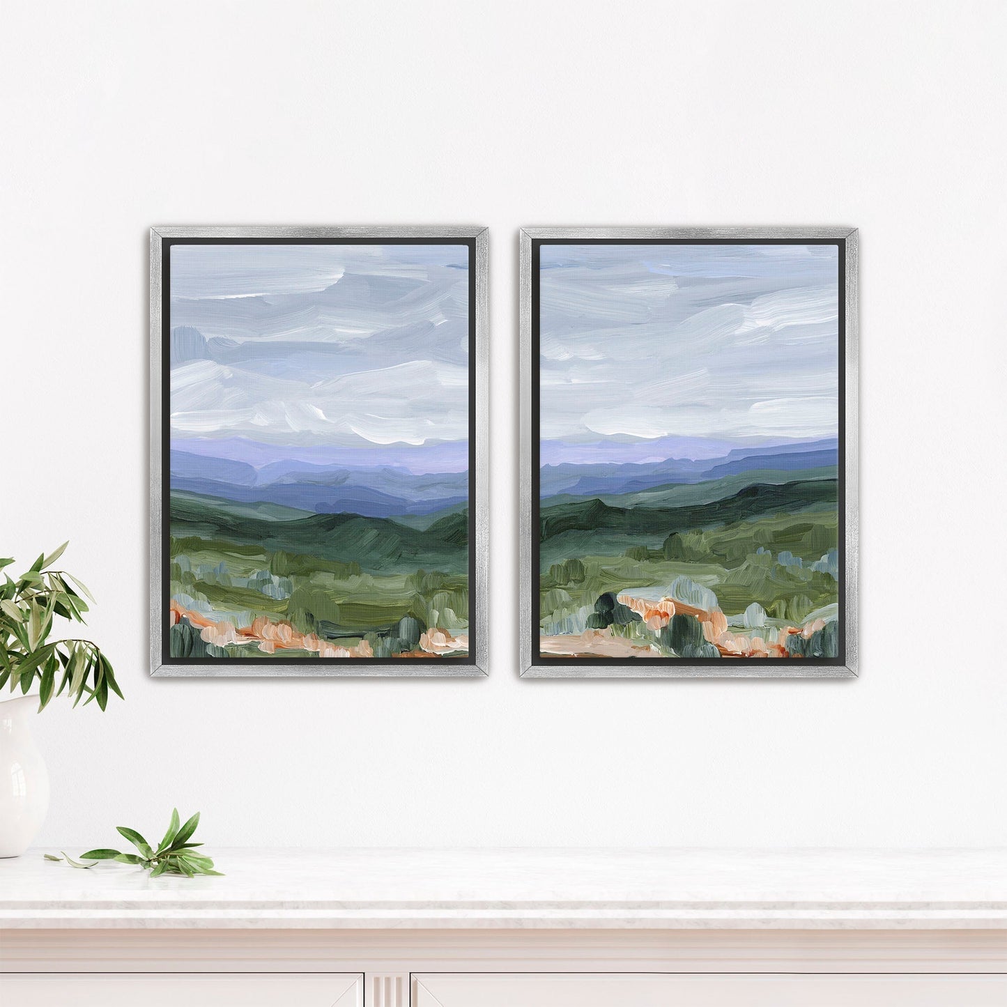 ’Blue Ridge’ Diptych Art Print || Set of 2 - Stretched Canvas / 8x10 in / Silver Frame - abstract - Appalachian