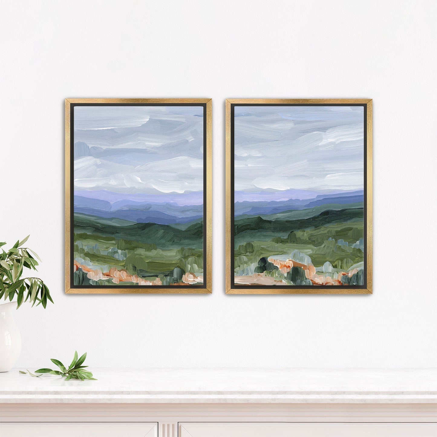 ’Blue Ridge’ Diptych Art Print || Set of 2 - Stretched Canvas / 8x10 in / Gold Frame - abstract - Appalachian