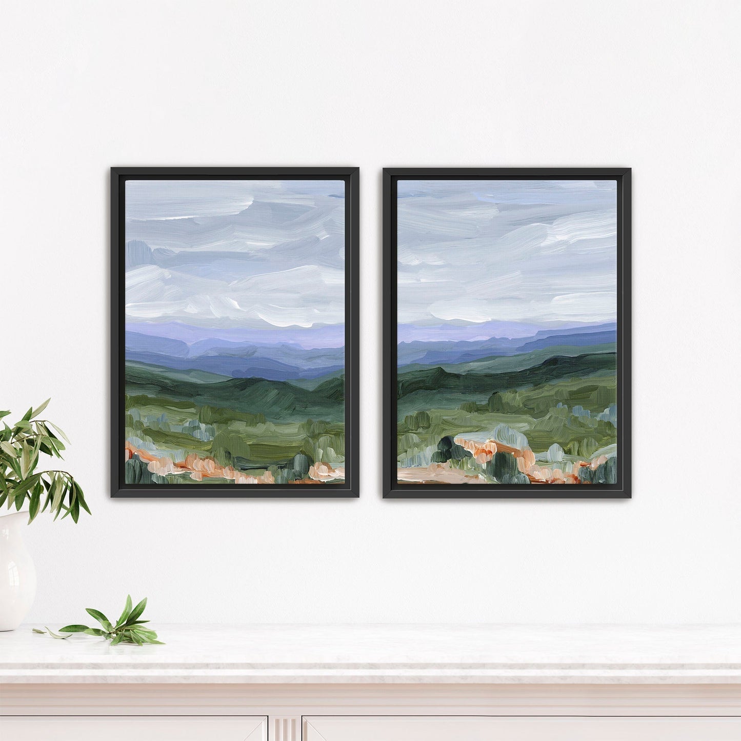 ’Blue Ridge’ Diptych Art Print || Set of 2 - Stretched Canvas / 8x10 in / Black Frame - abstract - Appalachian