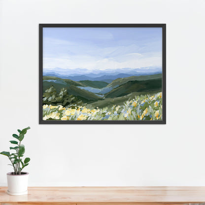 ’Blue Ridge in Bloom’ Art Print - Paper / 5x7 / Black Frame - North Carolina Mountains Wall - Appalachian Trail - blue