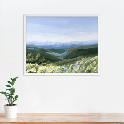 ’Blue Ridge in Bloom’ Art Print - Paper / 5x7 / White Frame - North Carolina Mountains Wall - Appalachian Trail - blue
