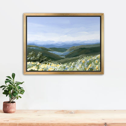 ’Blue Ridge in Bloom’ Art Print - Stretched Canvas / 8x10 / Gold Frame - North Carolina Mountains Wall - Appalachian