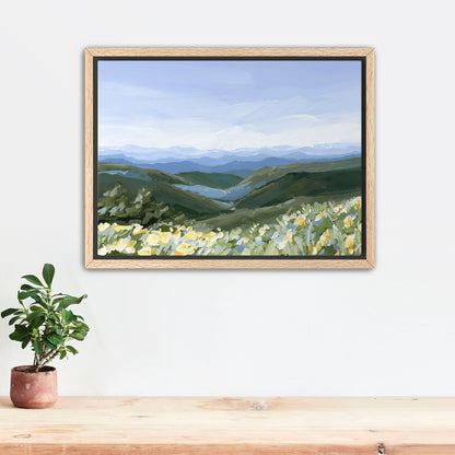 ’Blue Ridge in Bloom’ Art Print - Stretched Canvas / 8x10 / Oak Frame - North Carolina Mountains Wall - Appalachian