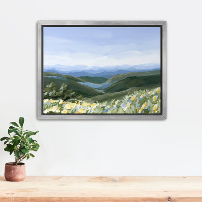 ’Blue Ridge in Bloom’ Art Print - Stretched Canvas / 8x10 / Silver Frame - North Carolina Mountains Wall - Appalachian