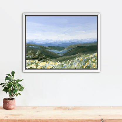’Blue Ridge in Bloom’ Art Print - Stretched Canvas / 8x10 / White Frame - North Carolina Mountains Wall - Appalachian