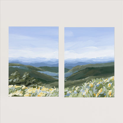 ’Blue Ridge in Bloom’ Diptych Art Print || Set of 2 - Paper / 5x7 / No Frame - abstract - Appalachian - appalachian