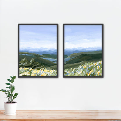 ’Blue Ridge in Bloom’ Diptych Art Print || Set of 2 - Paper / 5x7 / Black Frame - abstract - Appalachian - appalachian