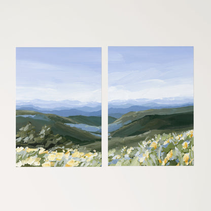 ’Blue Ridge in Bloom’ Diptych Art Print || Set of 2 - Rolled Canvas / 8x10 / No Frame - abstract - Appalachian