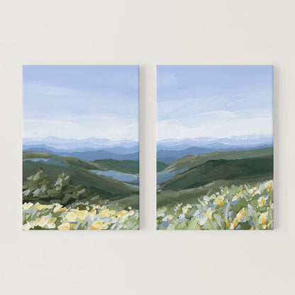 ’Blue Ridge in Bloom’ Diptych Art Print || Set of 2 - Stretched Canvas / 8x10 / No Frame - abstract - Appalachian