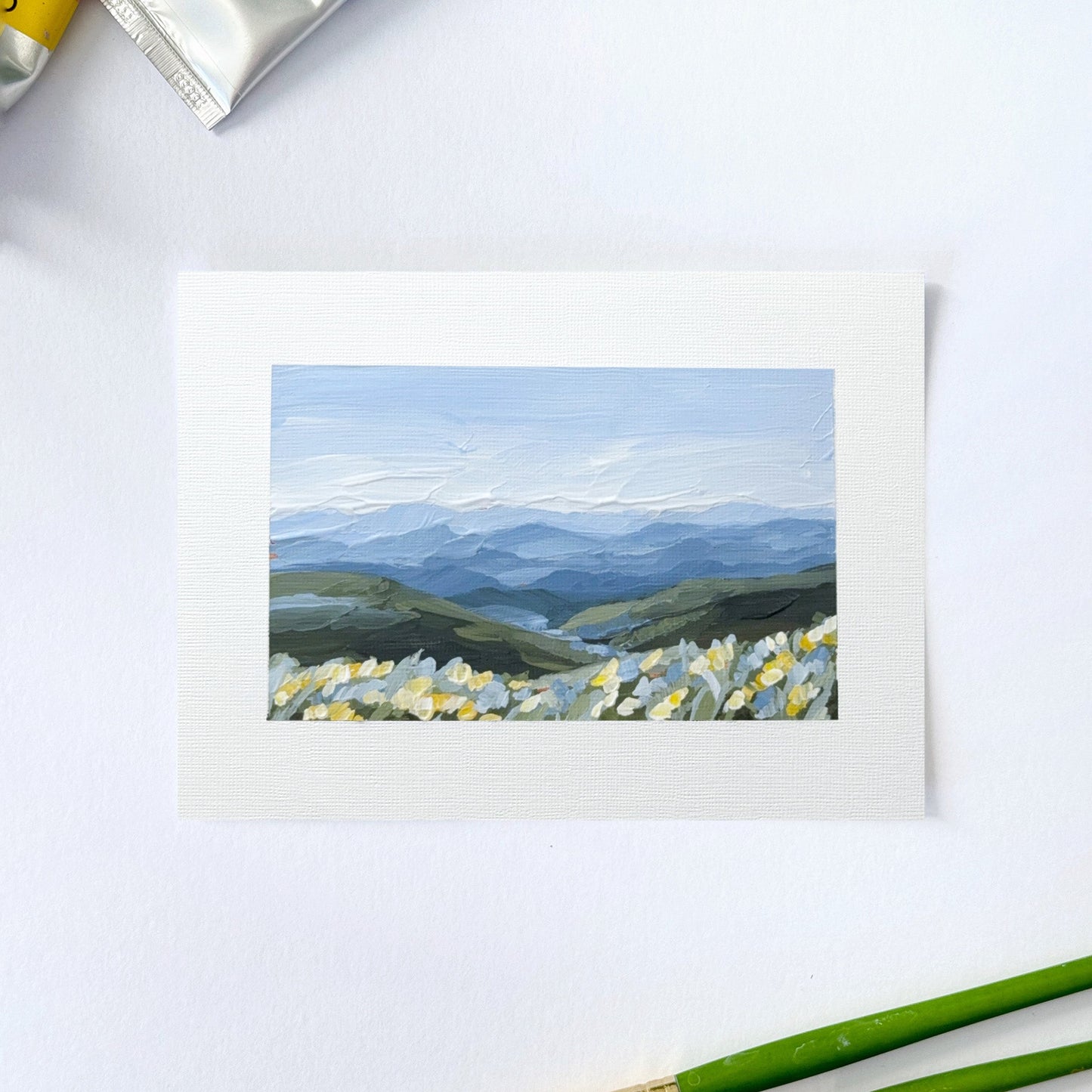 ’Blue Ridge in Bloom II’ Original Painting || 5x7 - Summer Mountain - Bloom’ - abstract - Acrylic - Artwork - Blue