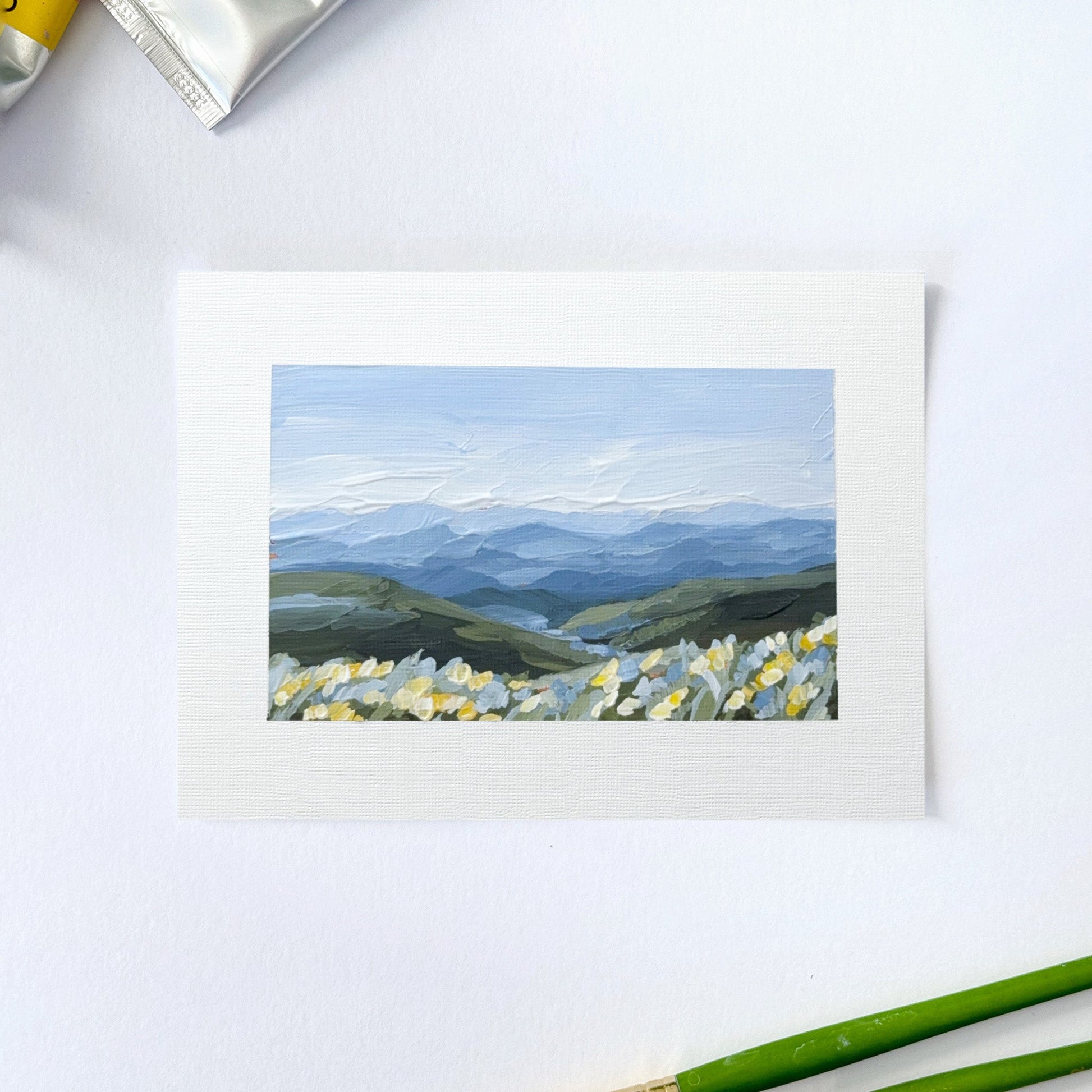 ’Blue Ridge in Bloom II’ Original Painting || 5x7 - Summer Mountain - Bloom’ - abstract - Acrylic - Artwork - Blue