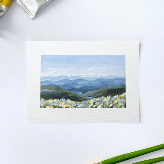 ’Blue Ridge in Bloom II’ Original Painting || 5x7 - Summer Mountain - Bloom’ - abstract - Acrylic - Artwork - Blue
