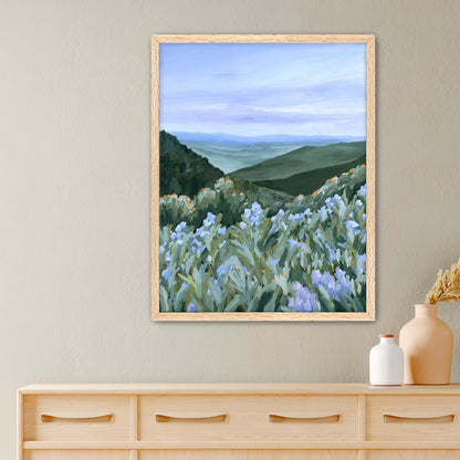 ’Blue Ridge Rising’ Art Print - Paper / 5x7 in / Oak Frame