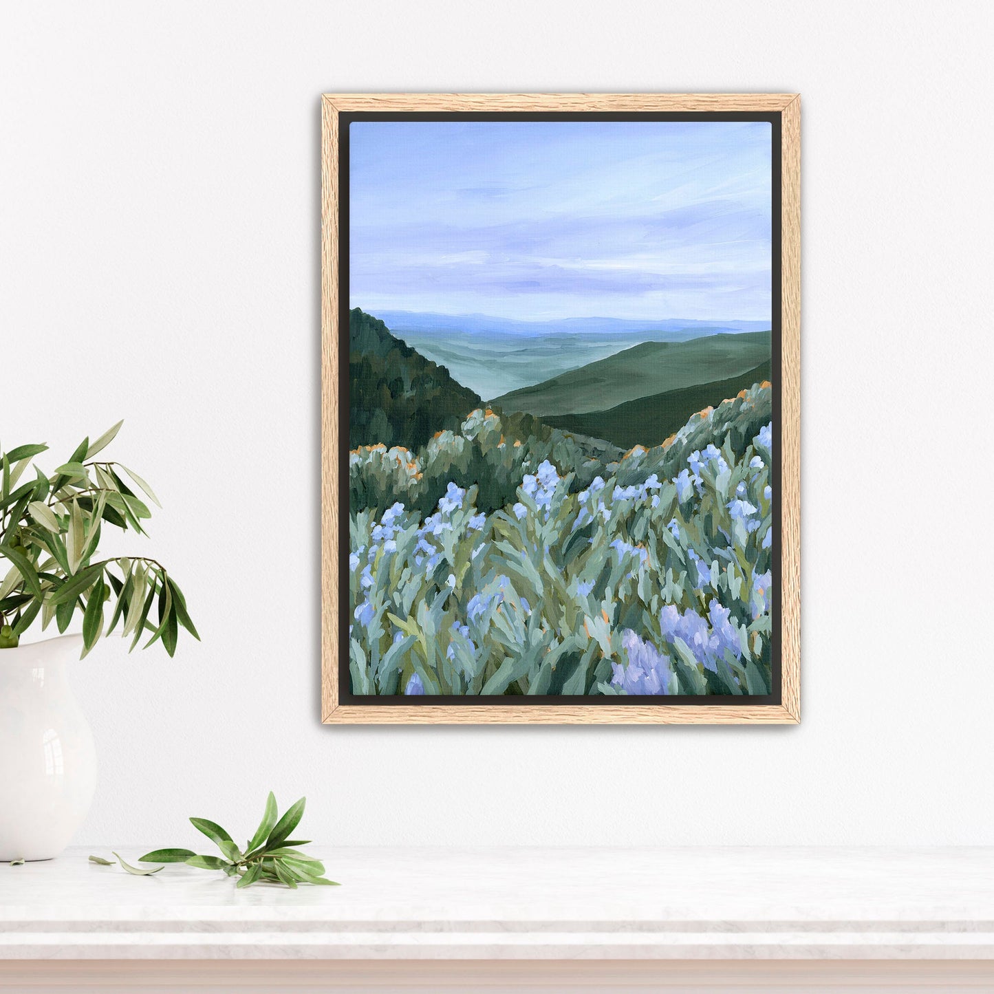 ’Blue Ridge Rising’ Art Print - Stretched Canvas / 8x10 in / Oak Frame