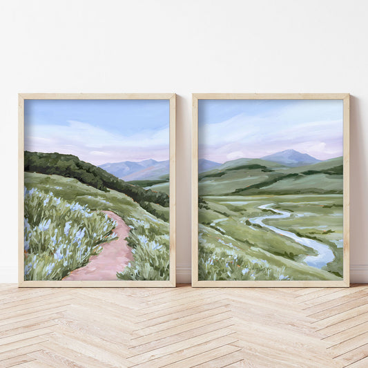 ’Brush Creek’ Diptych Art Print || Set of 2 abstract Artwork Colorado Crested Butte