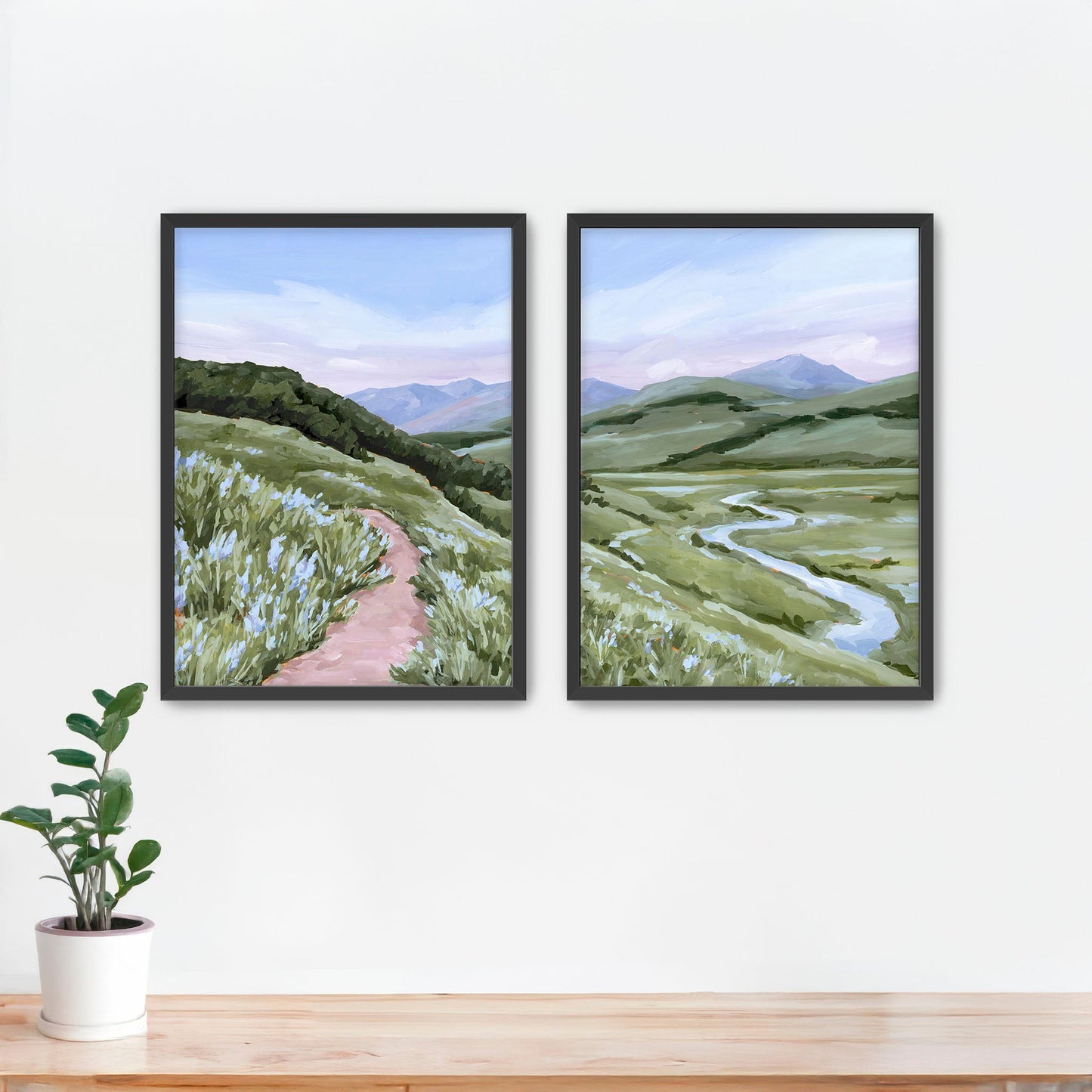 ’Brush Creek’ Diptych Art Print || Set of 2 Paper / 5x7 in / Black Frame abstract Artwork Colorado Crested Butte