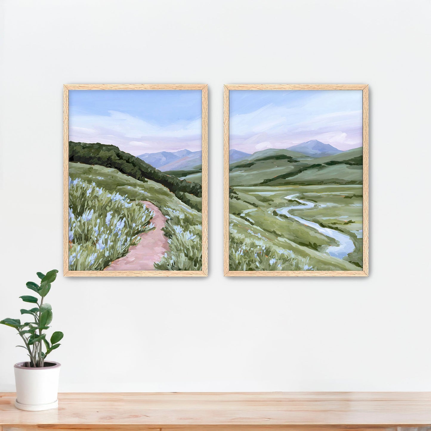 ’Brush Creek’ Diptych Art Print || Set of 2 Paper / 5x7 in / Oak Frame abstract Artwork Colorado Crested Butte