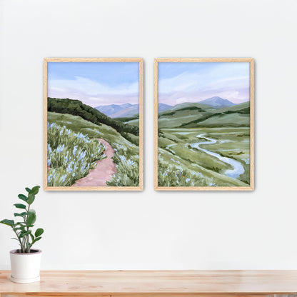 ’Brush Creek’ Diptych Art Print || Set of 2 - Paper / 5x7 in / Oak Frame - abstract - Artwork - Colorado - Crested Butte