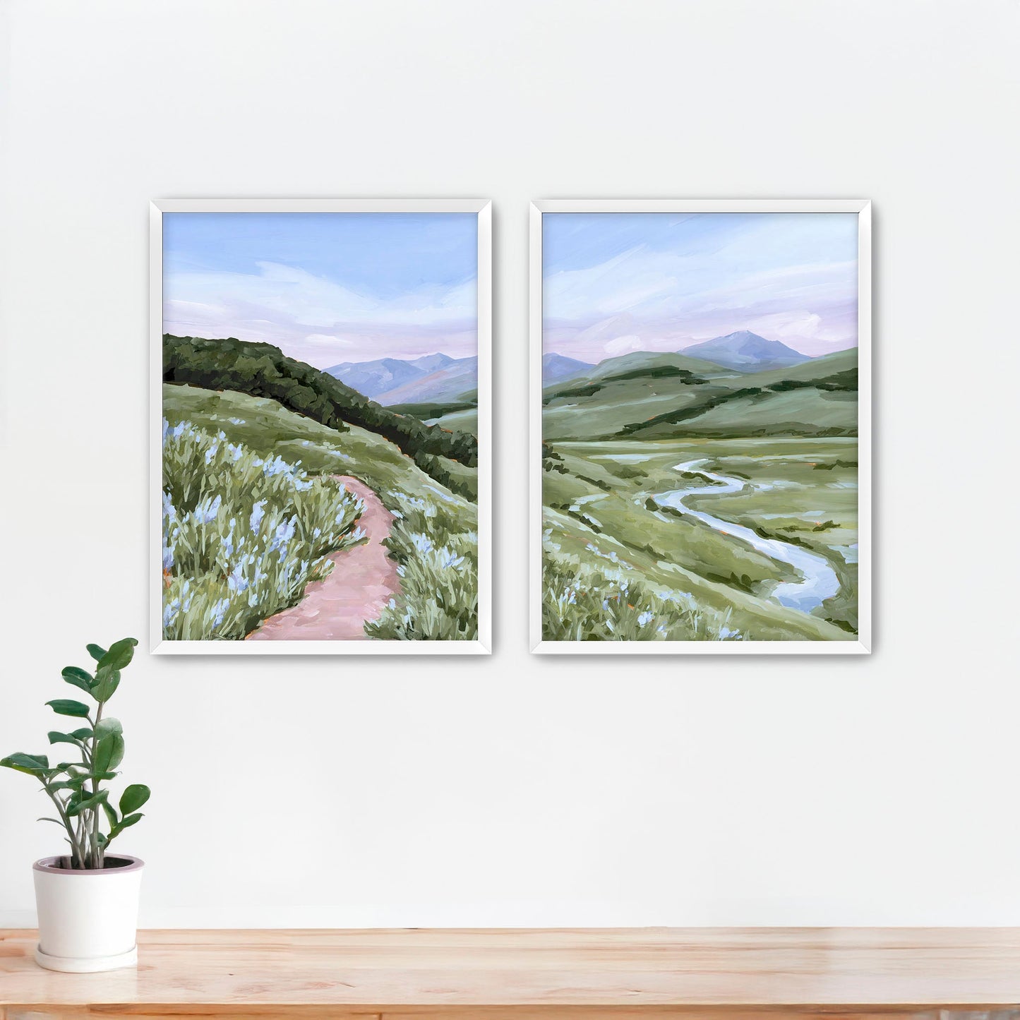 ’Brush Creek’ Diptych Art Print || Set of 2 Paper / 5x7 in / White Frame abstract Artwork Colorado Crested Butte