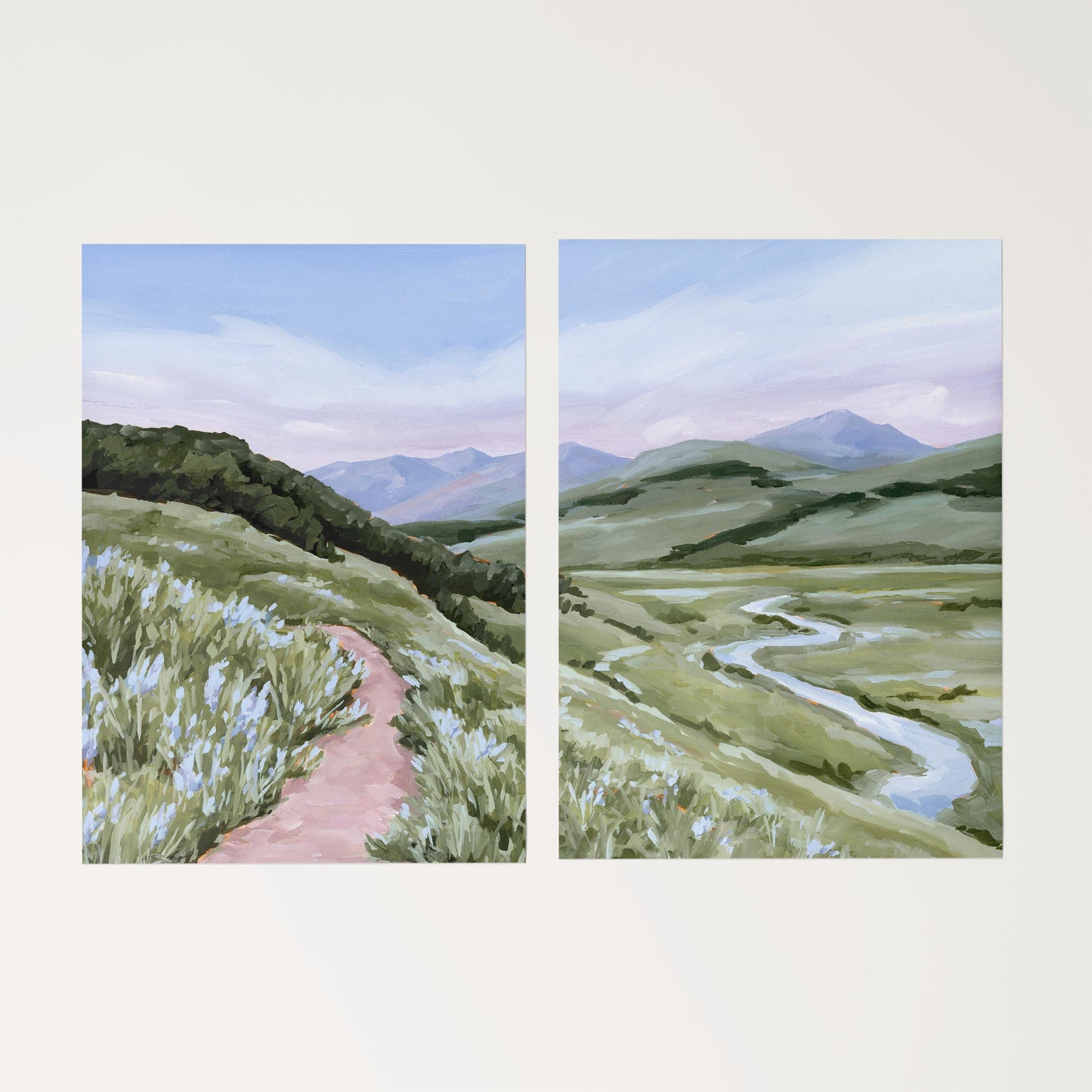 ’Brush Creek’ Diptych Art Print || Set of 2 Rolled Canvas / 8x10 in / No Frame abstract Artwork Colorado Crested Butte