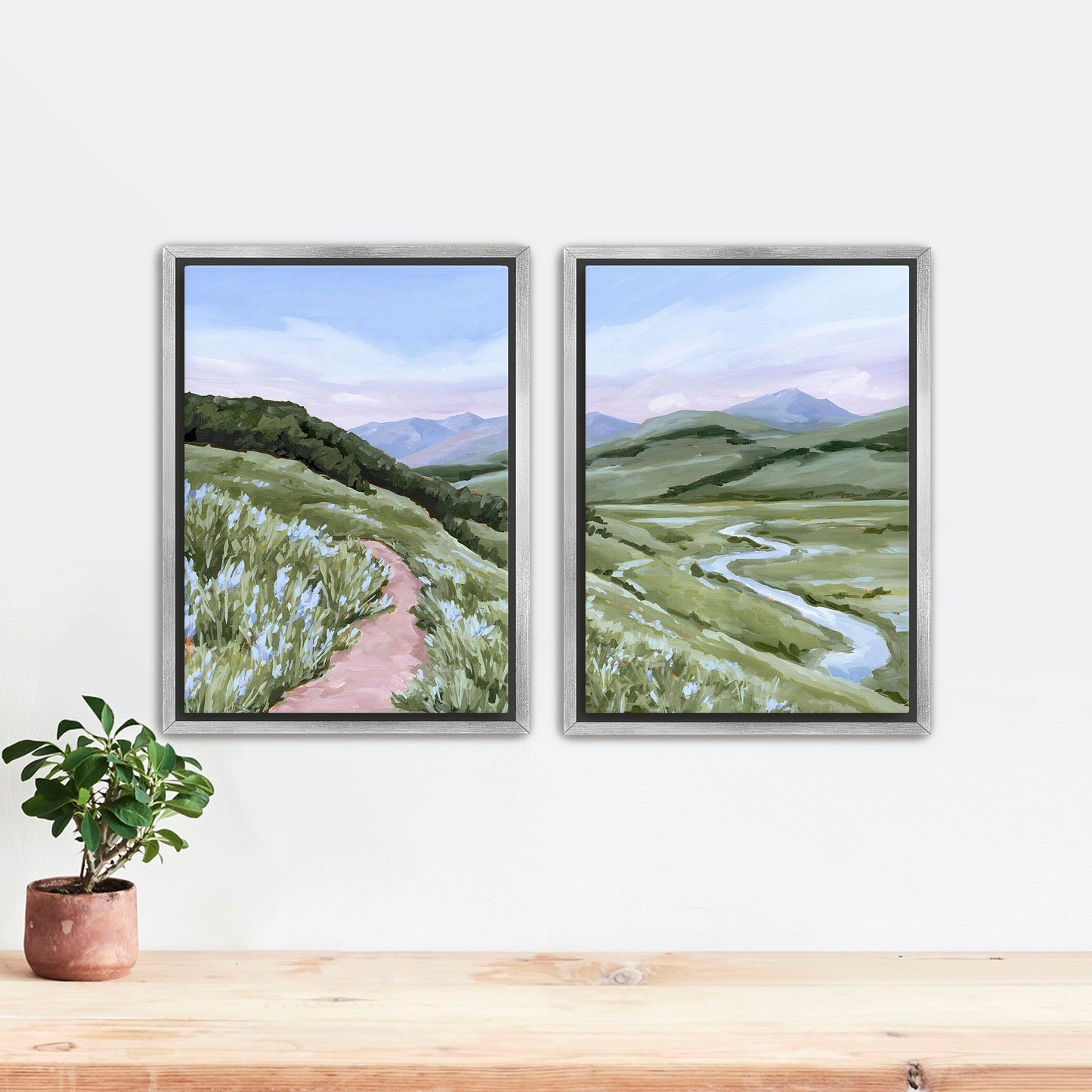 ’Brush Creek’ Diptych Art Print || Set of 2 Stretched Canvas / 8x10 in / Silver Frame abstract Artwork Colorado Crested