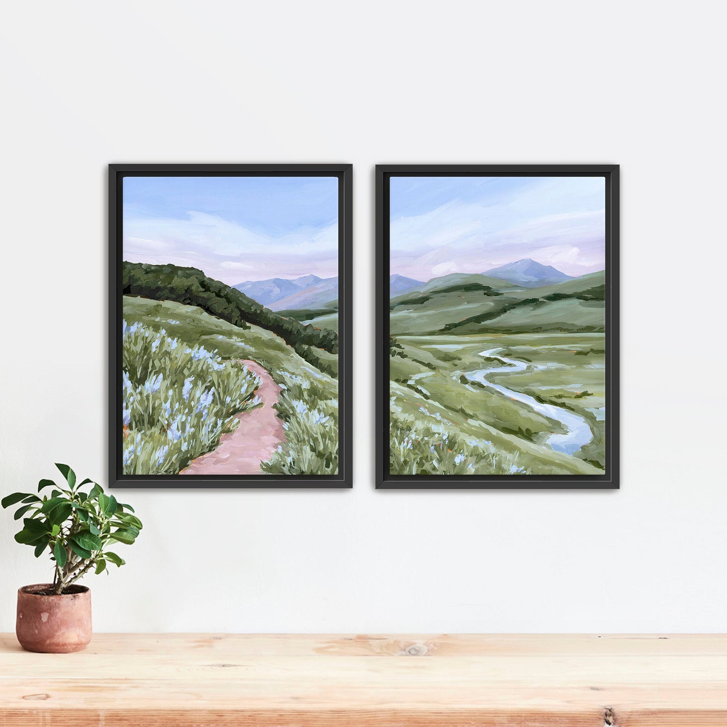 ’Brush Creek’ Diptych Art Print || Set of 2 Stretched Canvas / 8x10 in / Black Frame abstract Artwork Colorado Crested