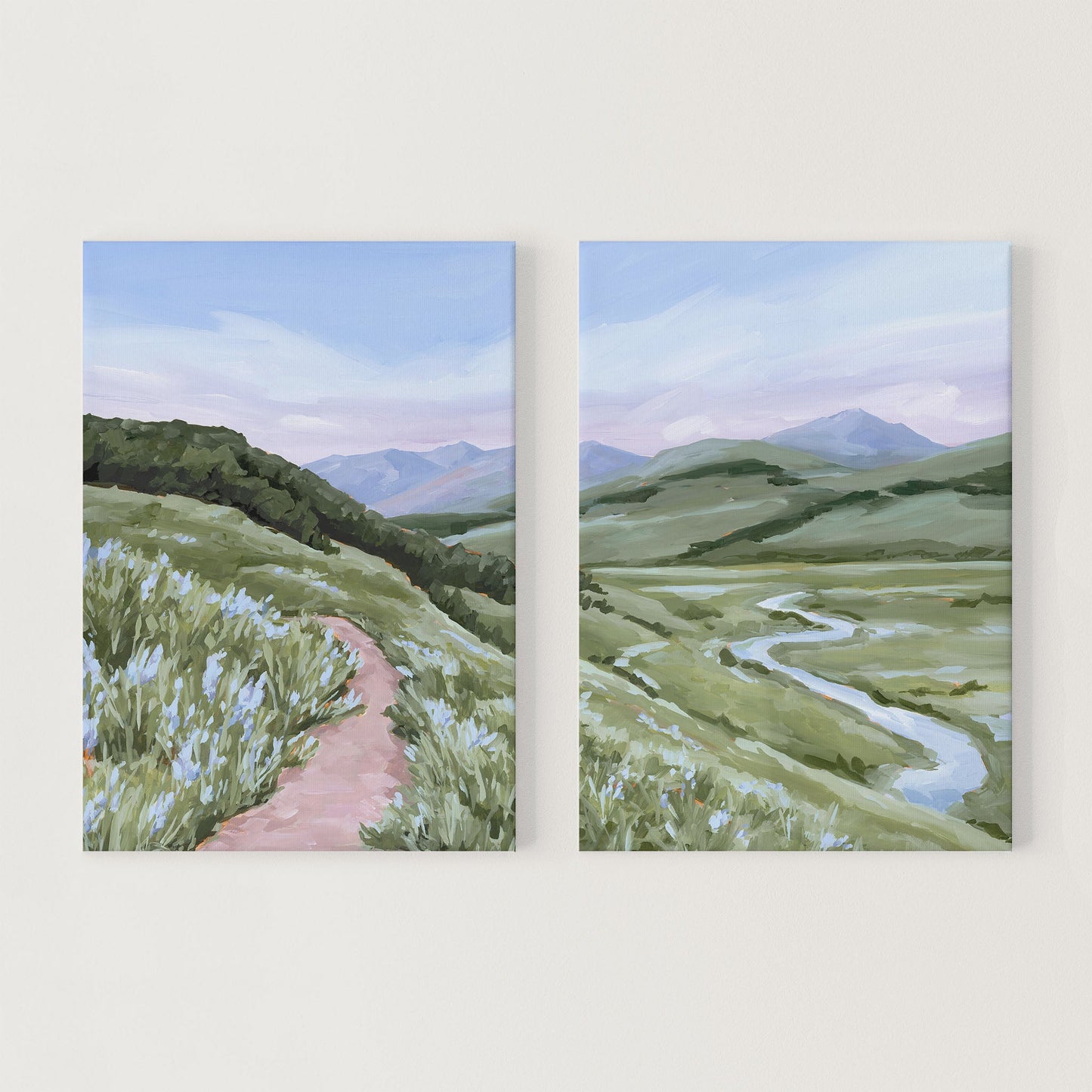 ’Brush Creek’ Diptych Art Print || Set of 2 Stretched Canvas / 8x10 in / No Frame abstract Artwork Colorado Crested
