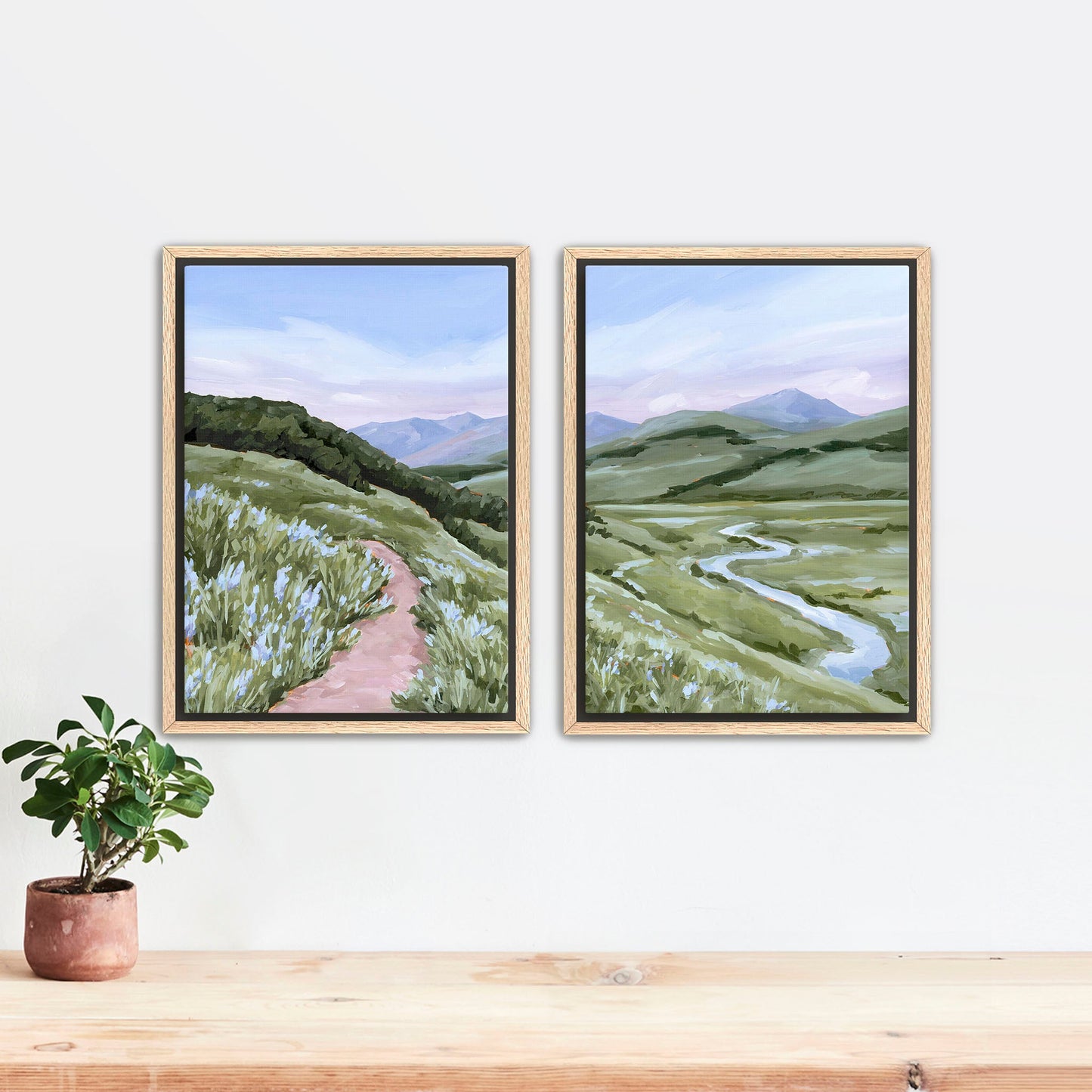 ’Brush Creek’ Diptych Art Print || Set of 2 Stretched Canvas / 8x10 in / Oak Frame abstract Artwork Colorado Crested