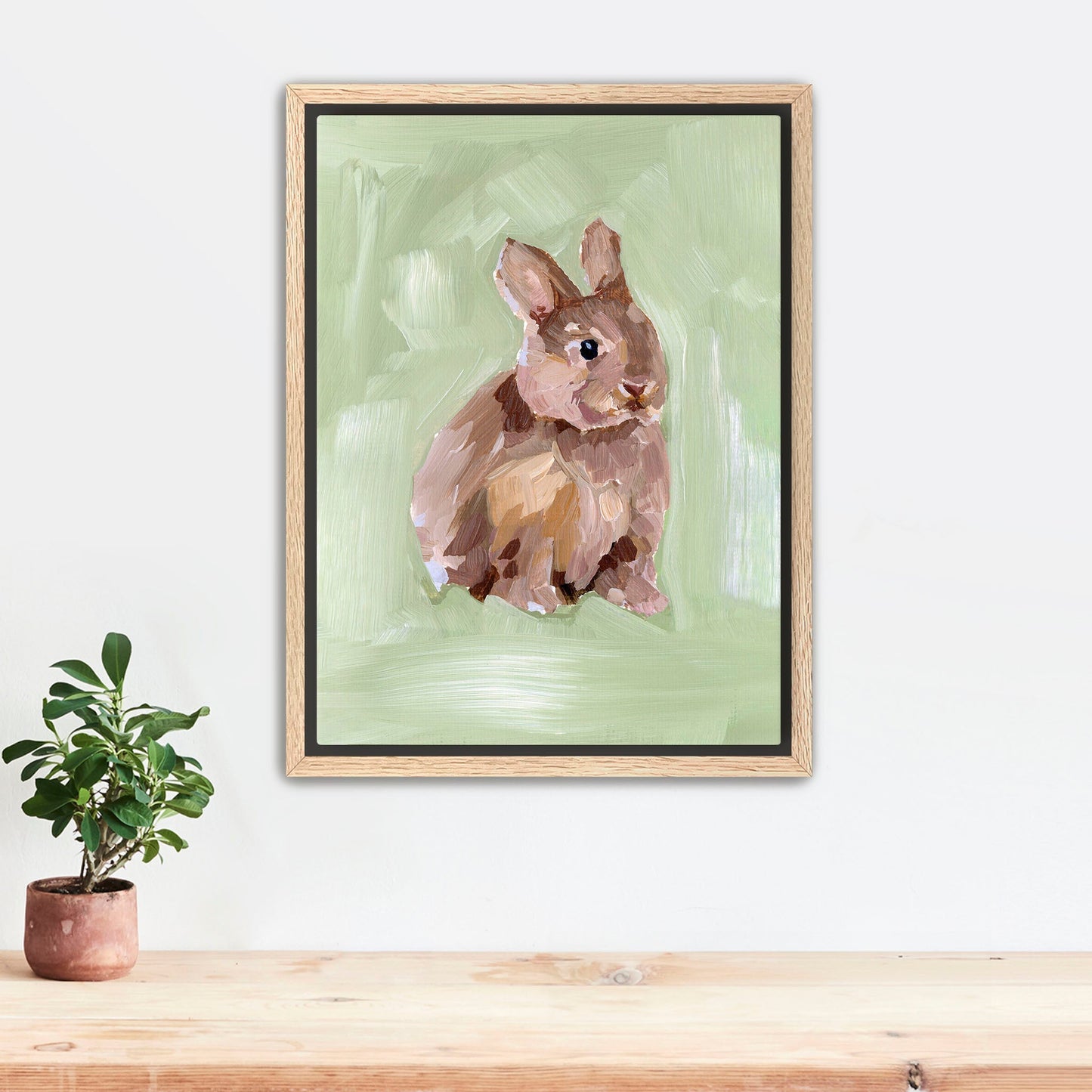 ’Bunny I’ Art Print - Stretched Canvas / 8x10 in / Oak Frame - Kid’s Room Animal Wall - animal - animals