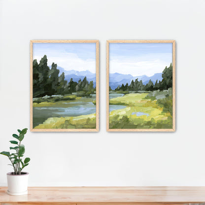 ’Canadian Rockies’ Diptych Art Print || Set of 2 - Paper / 5x7 in / Oak Frame - abstract - Artwork - Banff - National