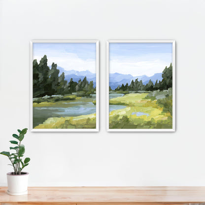 ’Canadian Rockies’ Diptych Art Print || Set of 2 - Paper / 5x7 in / White Frame - abstract - Artwork - Banff - National