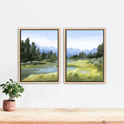 ’Canadian Rockies’ Diptych Art Print || Set of 2 - Stretched Canvas / 8x10 in / Oak Frame - abstract - Artwork - Banff