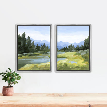 ’Canadian Rockies’ Diptych Art Print || Set of 2 - Stretched Canvas / 8x10 in / Silver Frame - abstract - Artwork