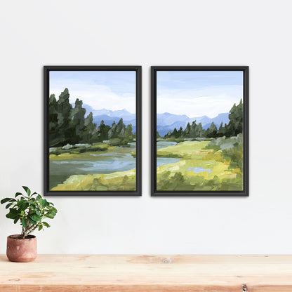 ’Canadian Rockies’ Diptych Art Print || Set of 2 - Stretched Canvas / 8x10 in / Black Frame - abstract - Artwork