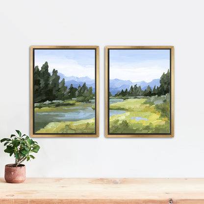 ’Canadian Rockies’ Diptych Art Print || Set of 2 - Stretched Canvas / 8x10 in / Gold Frame - abstract - Artwork - Banff