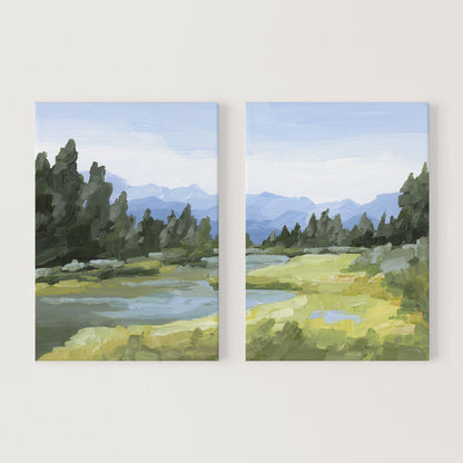 ’Canadian Rockies’ Diptych Art Print || Set of 2 - Stretched Canvas / 8x10 in / No Frame - abstract - Artwork - Banff